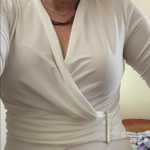 WHBM white ruched 3/4 sleeve top